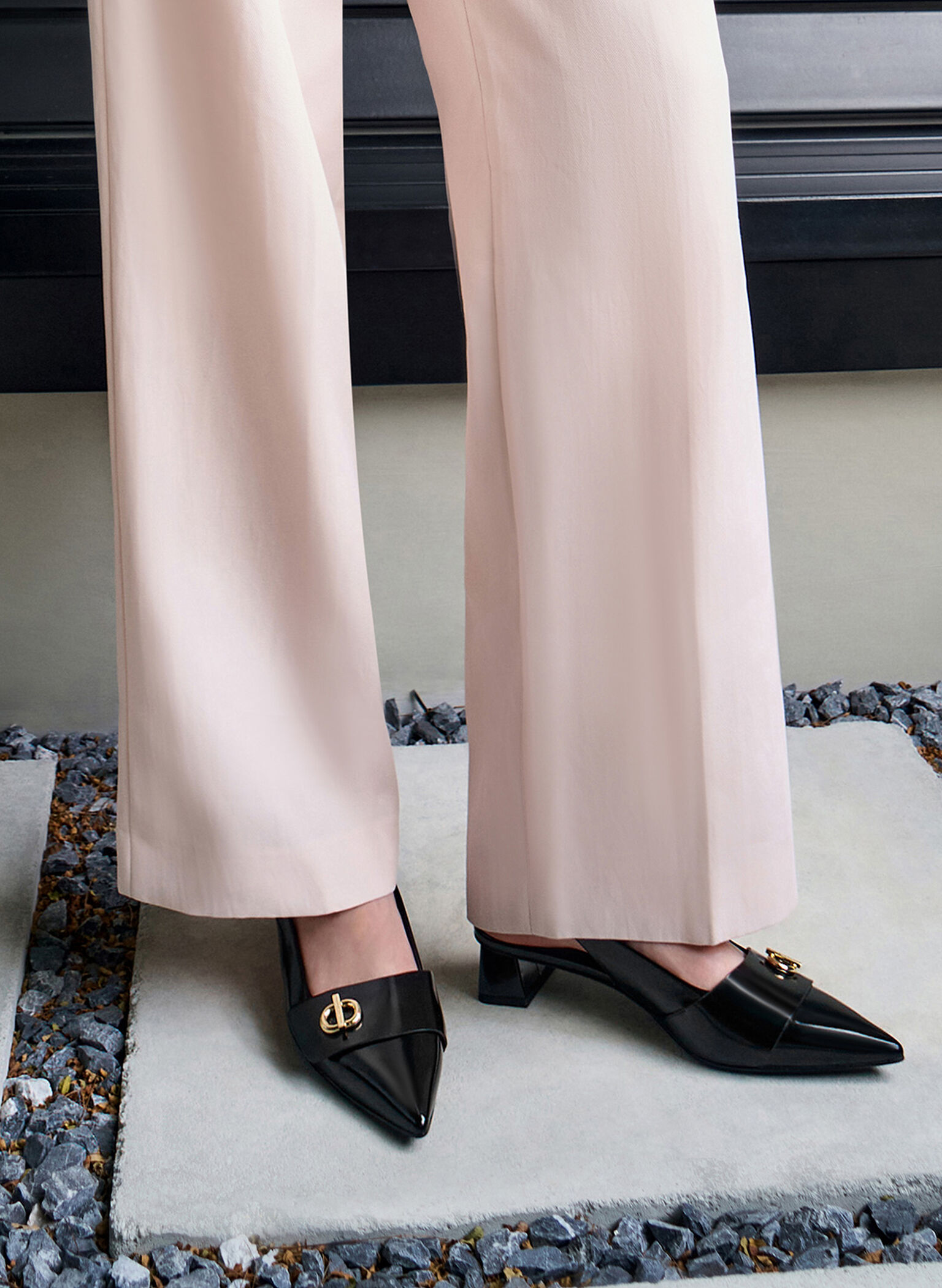 Metallic-Accent Pointed-Toe Slingback Pumps, Black Box, hi-res