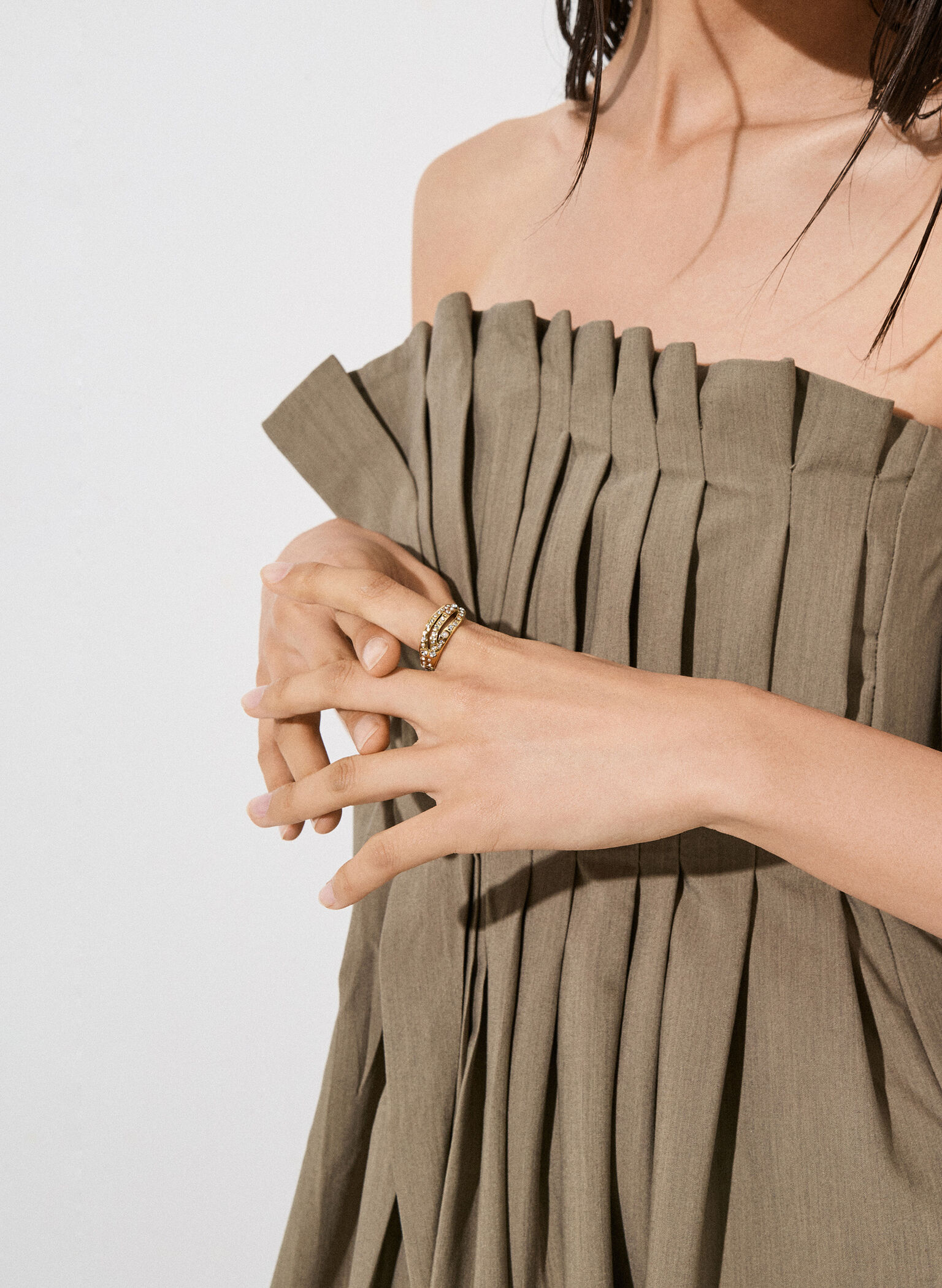 Aine Crystal Sculptural Ring, Gold, hi-res