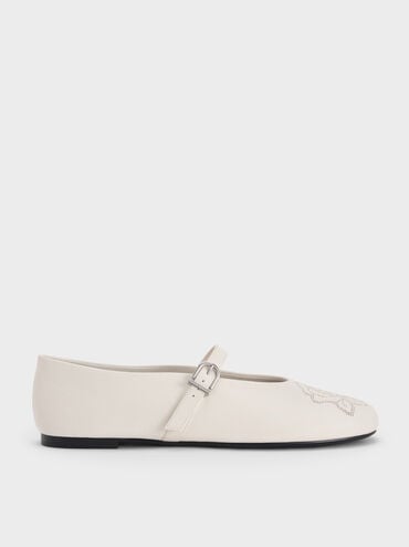 Perforated Rose High-Vamp Mary Janes, Chalk, hi-res