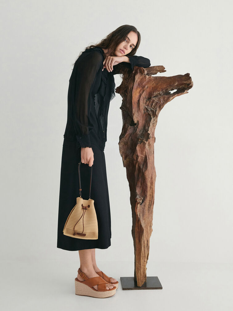 Ida Knitted Bucket Bag, Beige, hi-res
