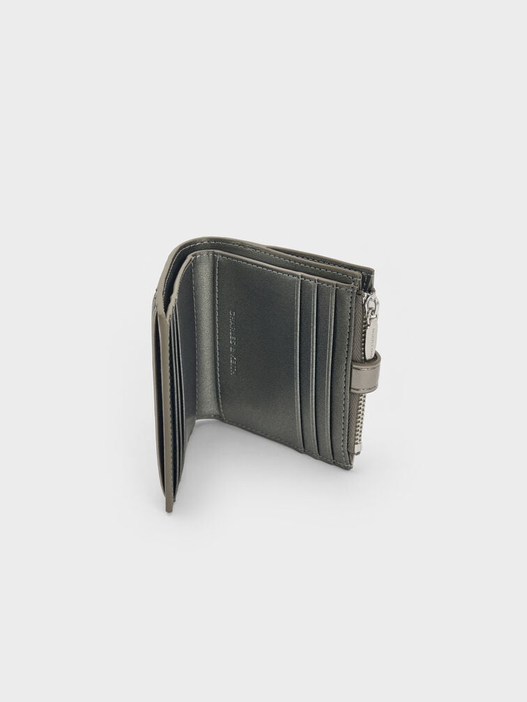 Blaise Metallic Grommet-Belt Top-Zip Small Wallet, Pewter, hi-res