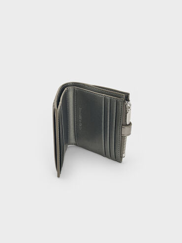 Blaise Metallic Grommet-Belt Top-Zip Small Wallet, Pewter, hi-res