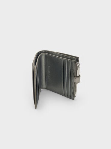 Blaise Metallic Grommet-Belt Top-Zip Small Wallet, Pewter, hi-res
