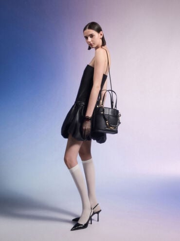 Addison Knotted-Rope Reversible Tote Bag, Black, hi-res