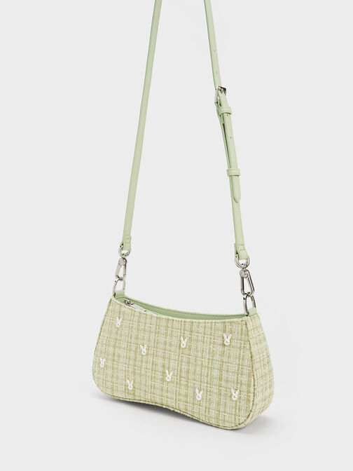 Bunny Tweed Shoulder Bag, Green, hi-res