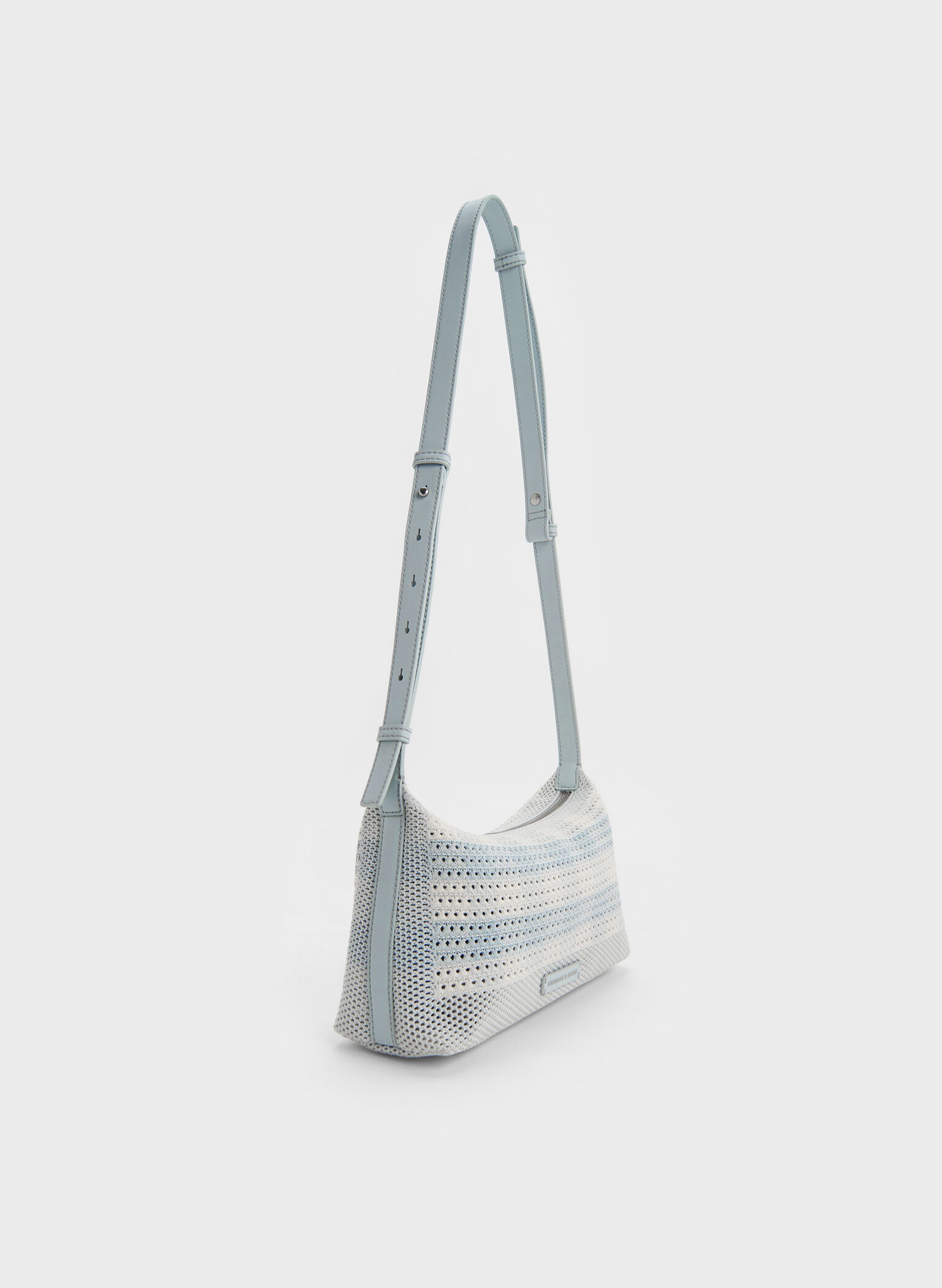 Ida Checkered Knitted Shoulder Bag, Sea Salt Blue, hi-res