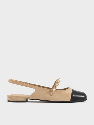 Rio Beaded Chain-Link Slingback Flats, Sand, hi-res