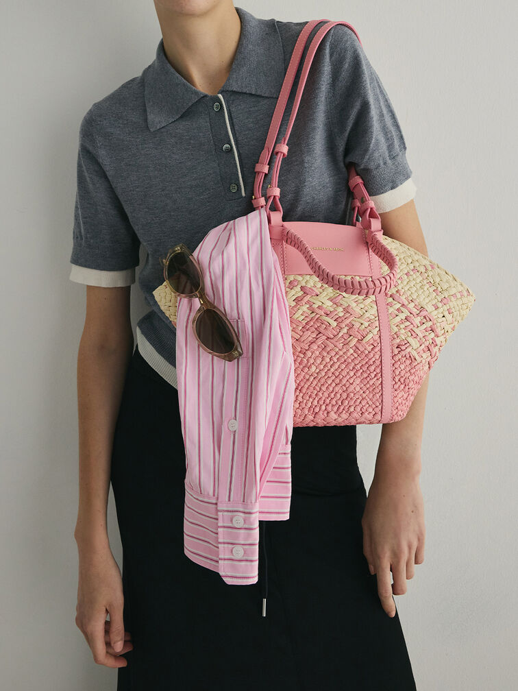 Shalia Raffia Basket Bag, Guava Pink, hi-res
