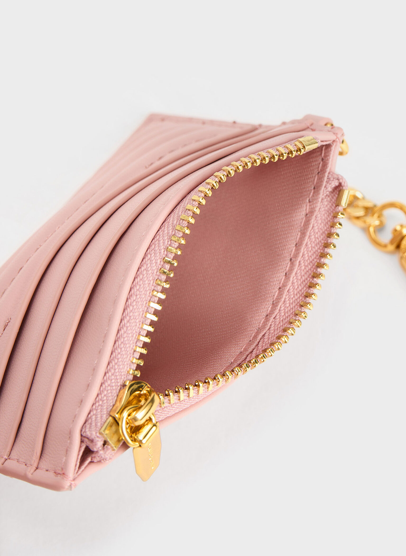 Aubrielle Stitch-Trim Zip Card Holder, Light Pink, hi-res
