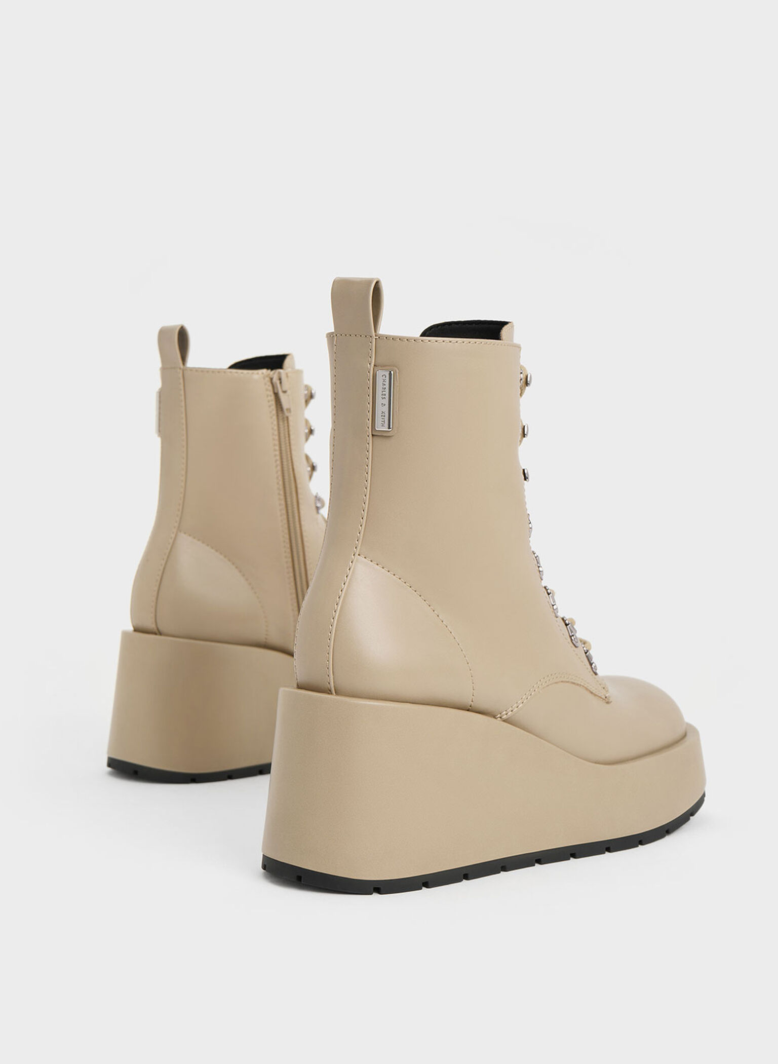 Lace-Up Platform Wedge Ankle Boots, Taupe, hi-res