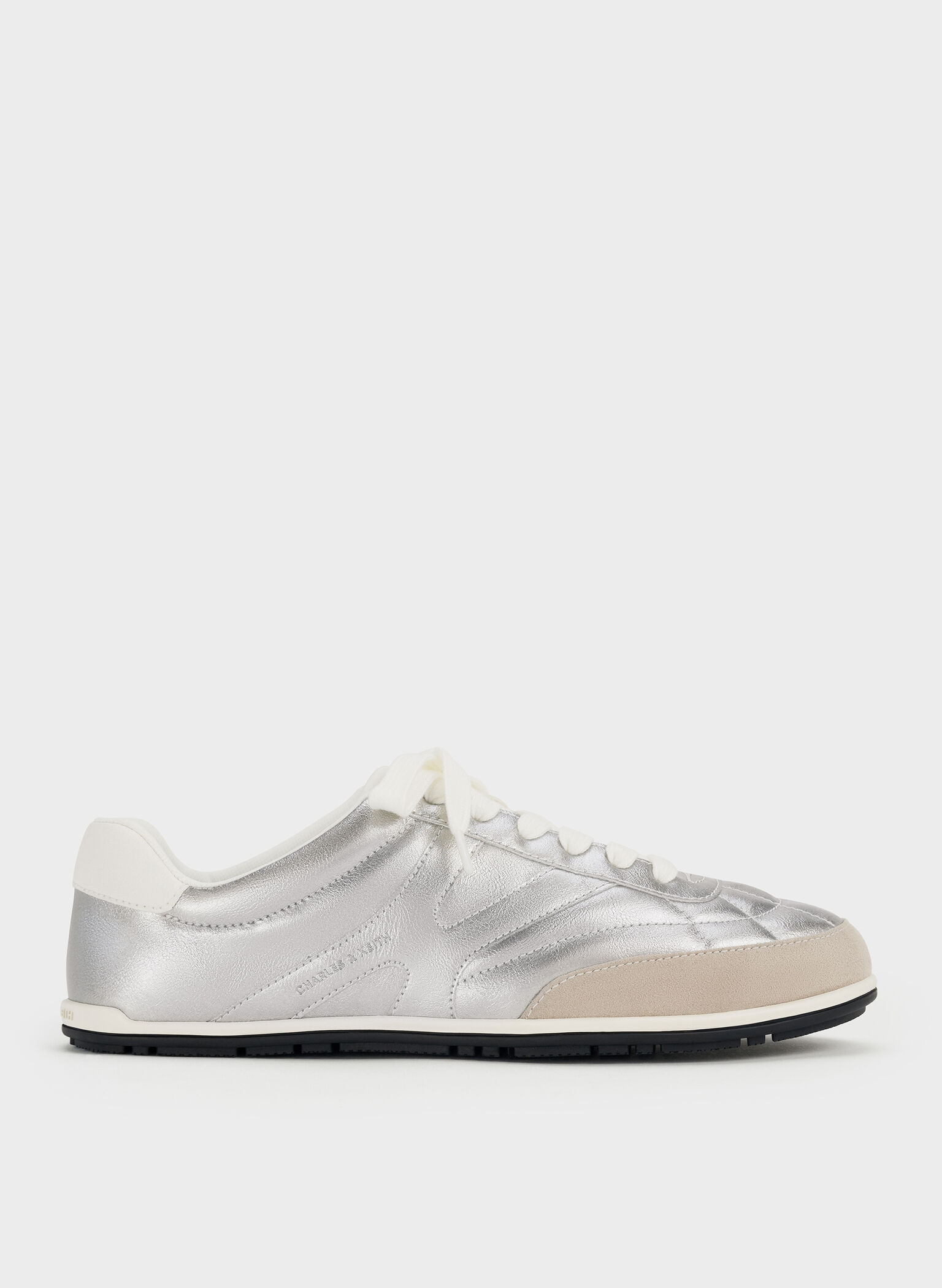 Metallic Low-Top Sneakers, Silver, hi-res