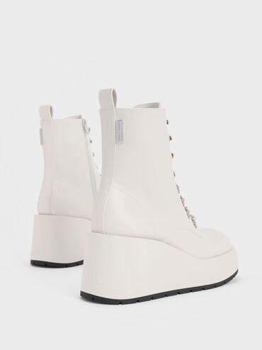 Lace-Up Platform Wedge Ankle Boots, White, hi-res