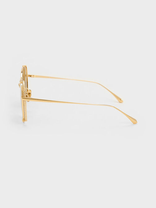 Embellished Half-Frame Butterfly Sunglasses, Gold, hi-res