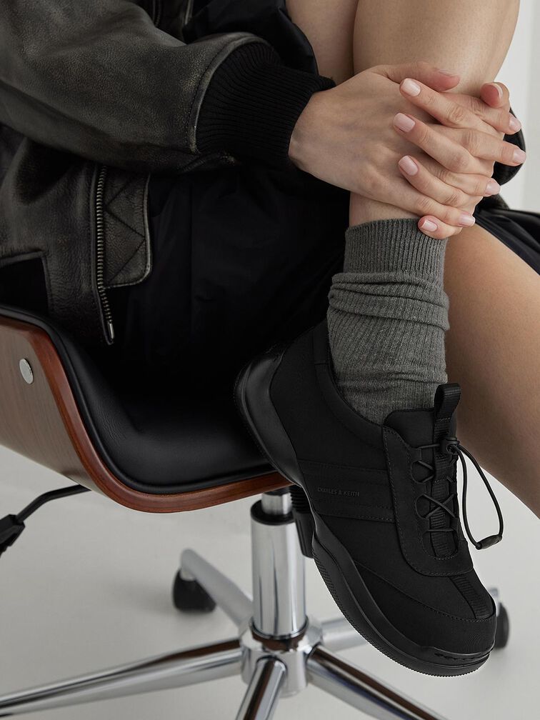 Casey Nylon Chunky Sneakers, Black Textured, hi-res