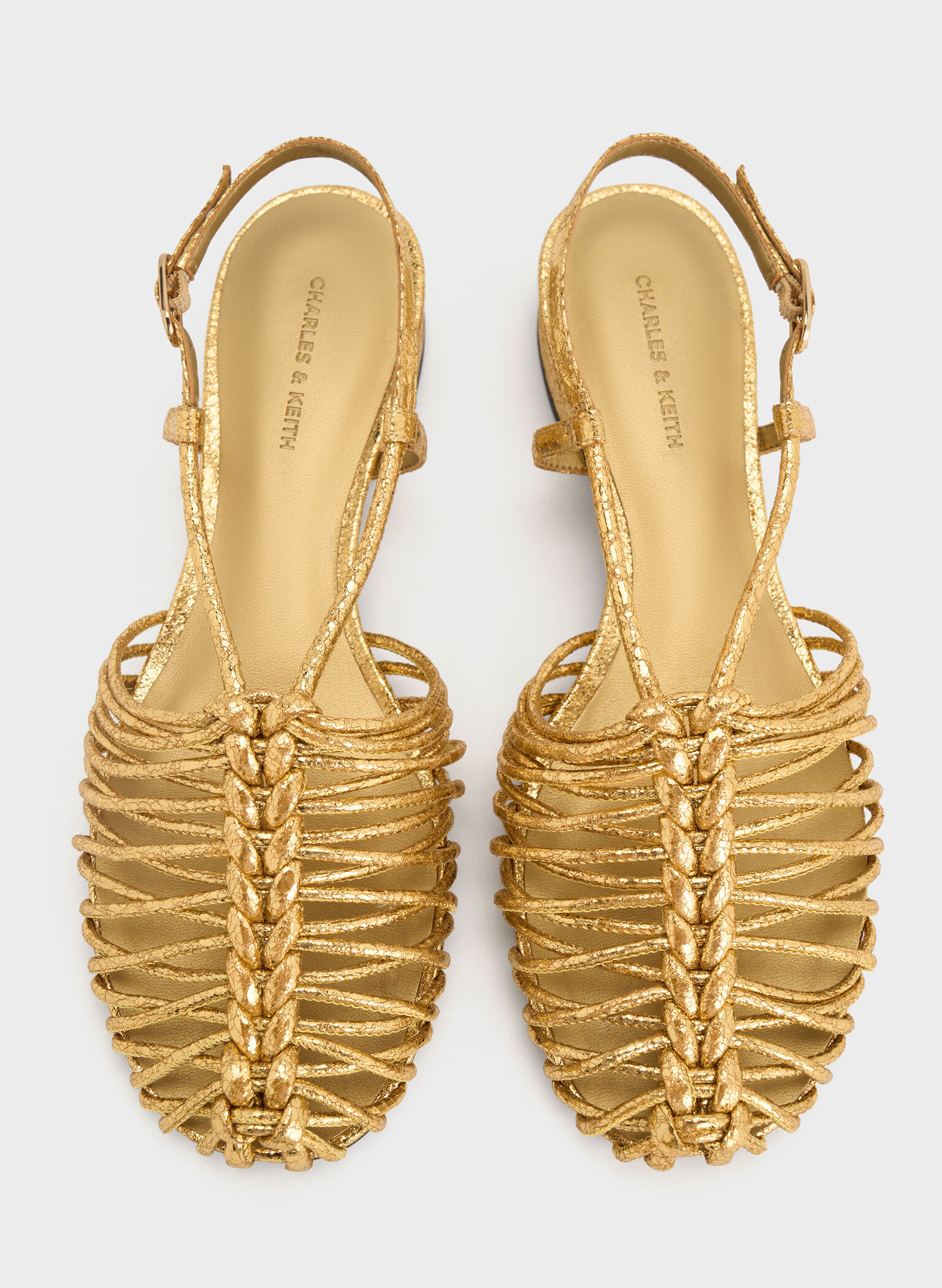 Linnea Metallic Woven Slingback Caged Sandals, Gold, hi-res