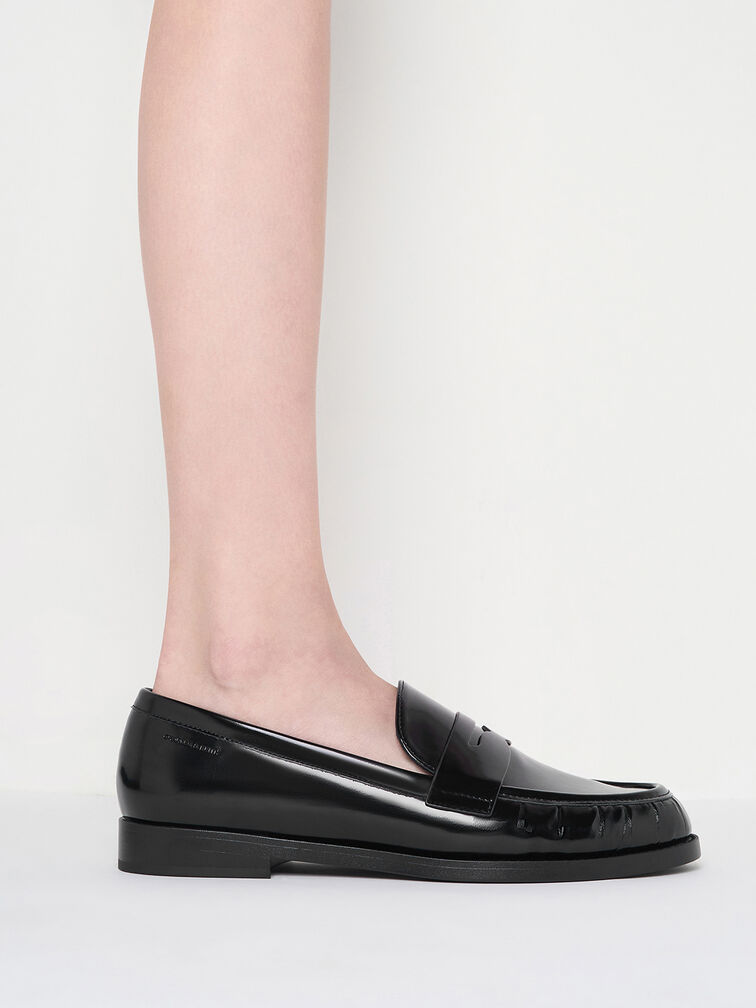 Ruched Penny Loafers, Black Box, hi-res