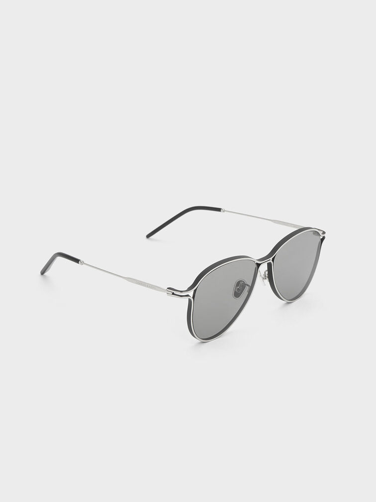 Metallic Accent Aviator Sunglasses, Black, hi-res