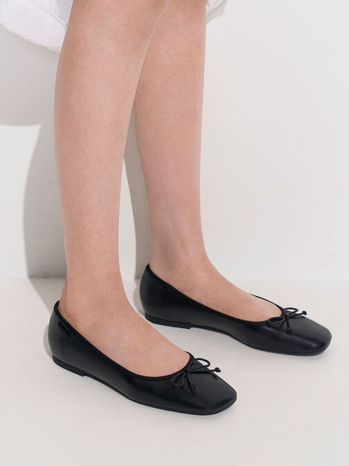 Rhea Bow Ballerinas, Black, hi-res