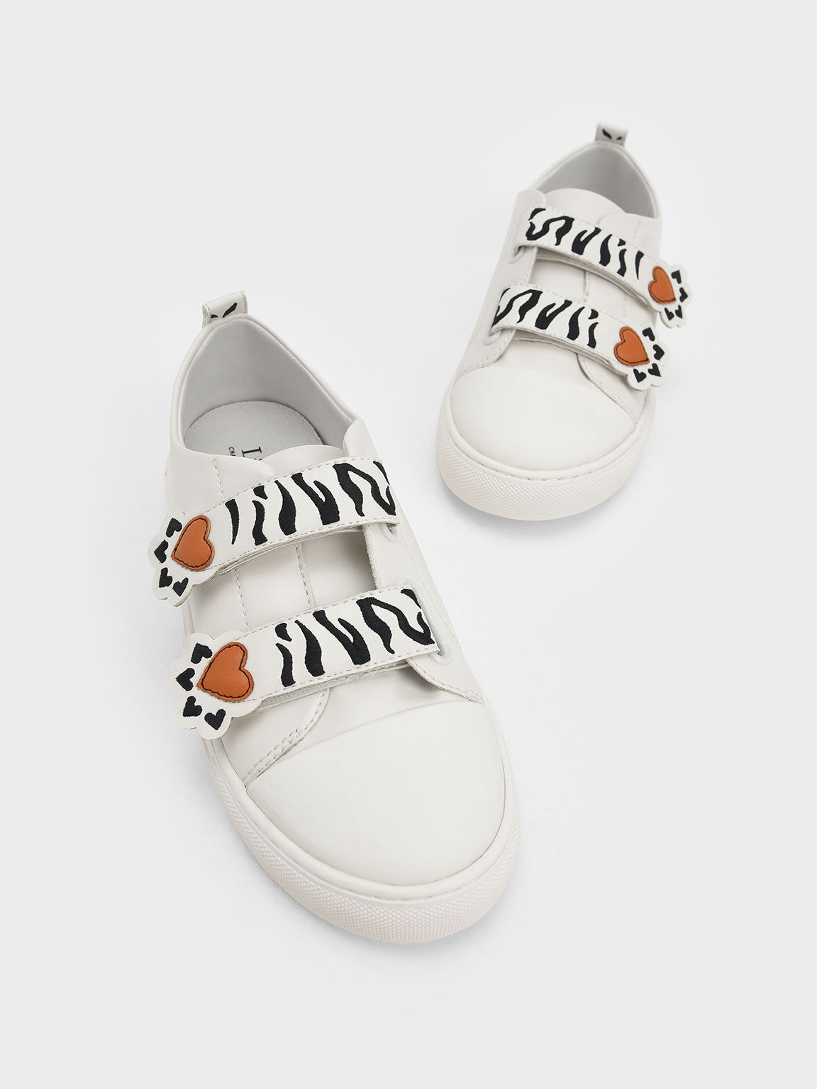 Girls' Tiger Stripes Velcro Sneakers, Chalk, hi-res