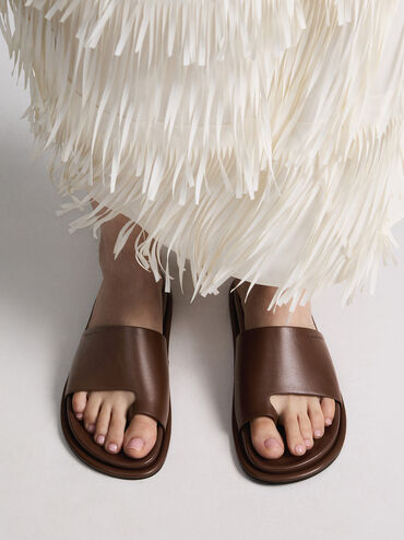 Wide-Strap Toe-Ring Sandals, Brown, hi-res