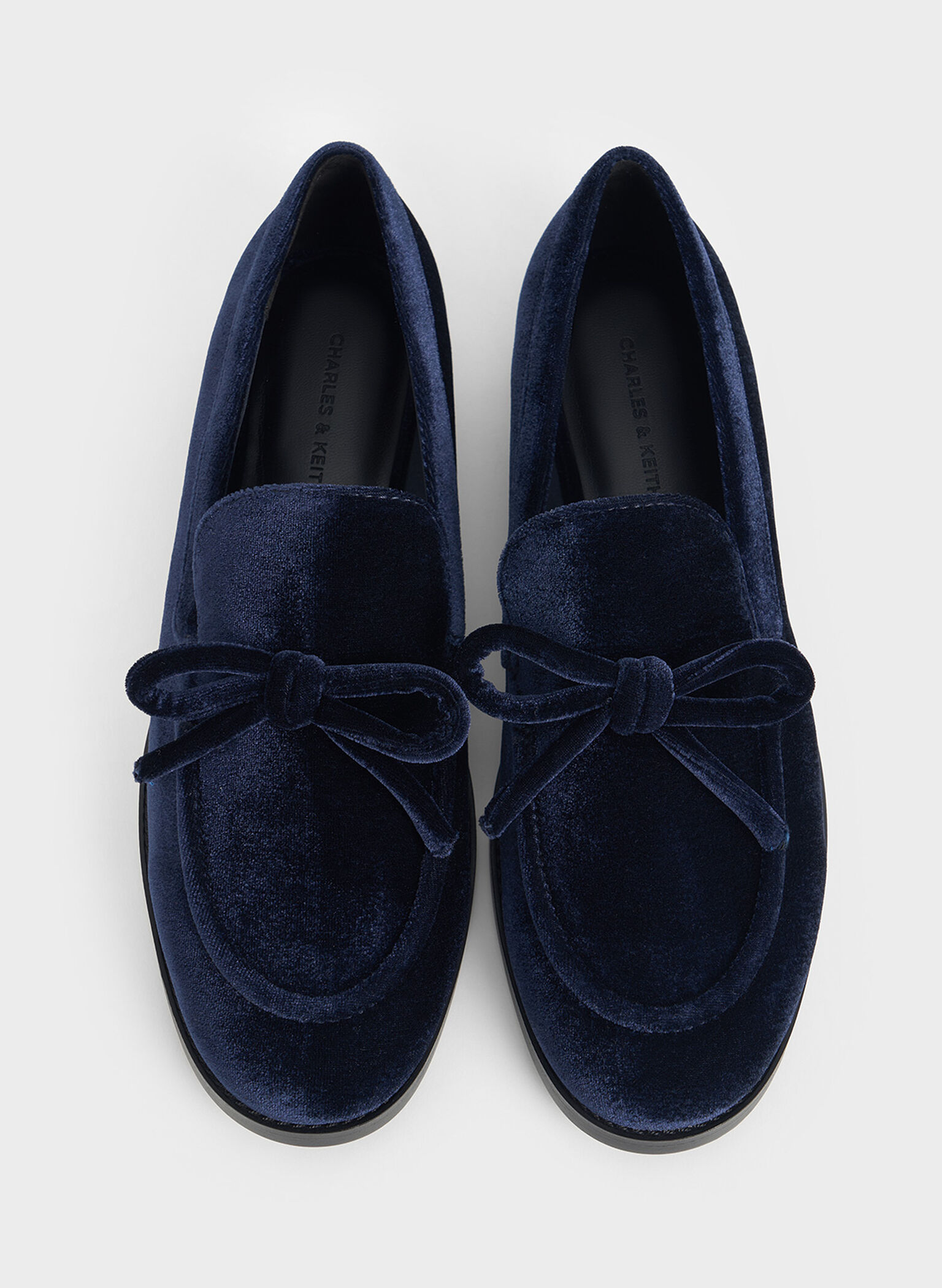 Velvet Bow Loafers, Dark Blue, hi-res