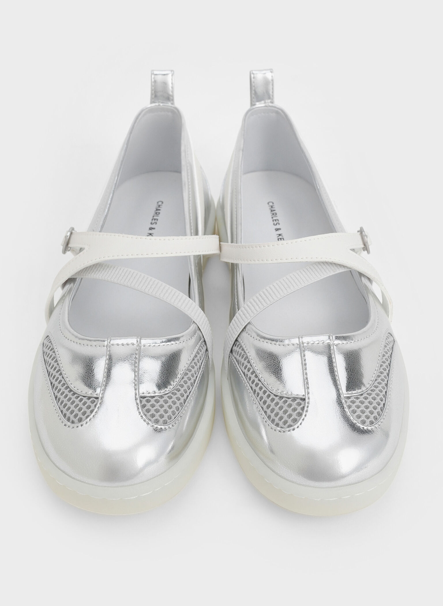 Metallic Mesh Two-Tone Ballet Sneakers, Silver, hi-res