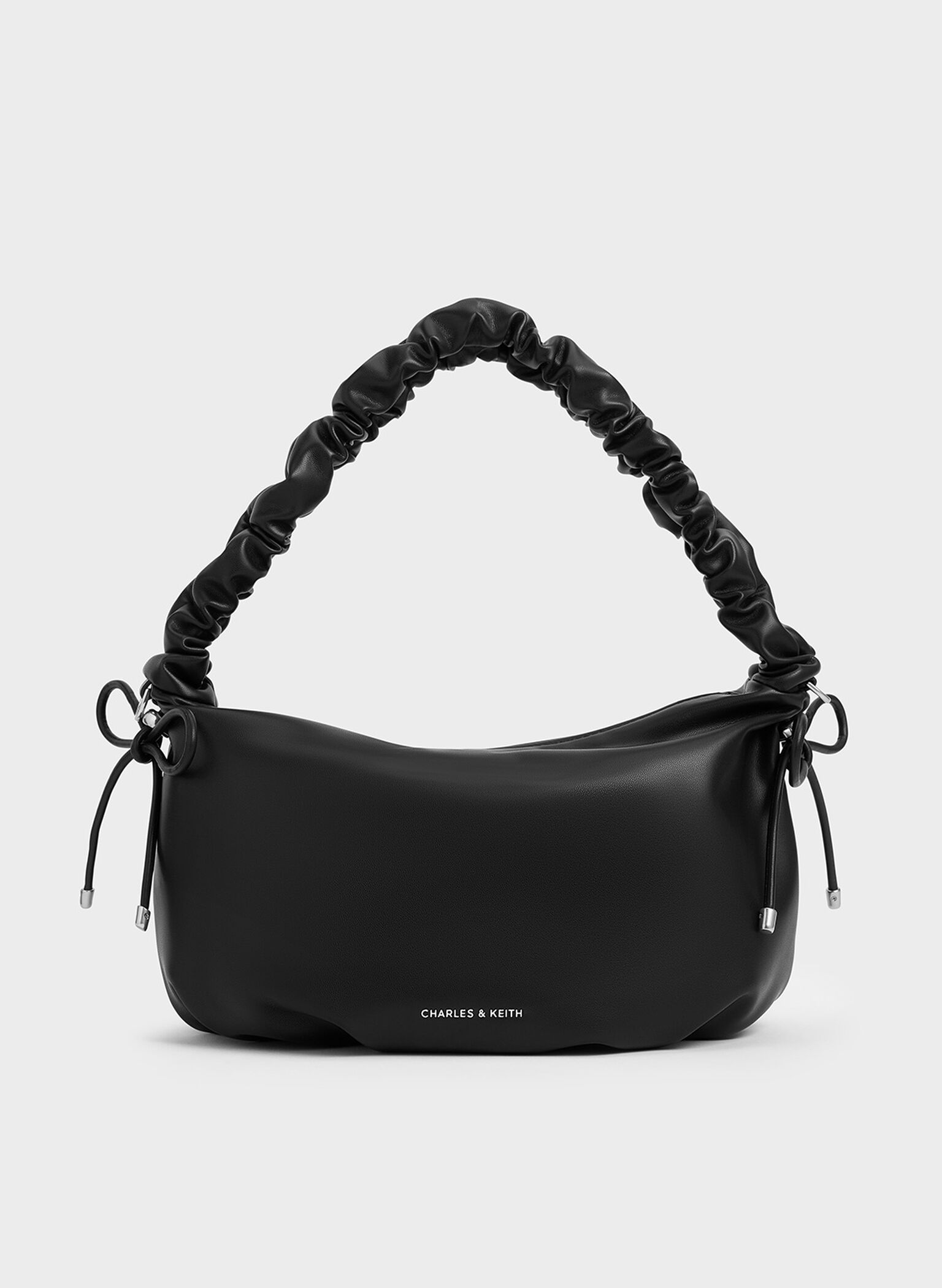 Maisy Ruched-Handle Hobo Bag, Noir, hi-res