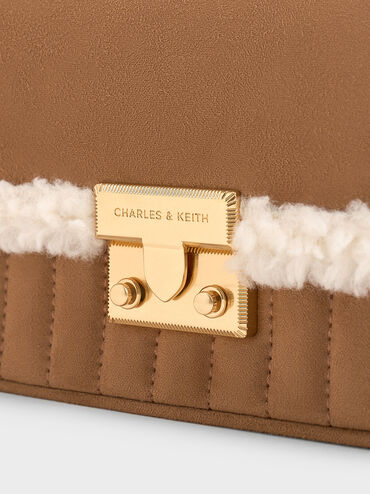 Mini Donna Faux Suede Fur-Trim Bag, Tan, hi-res