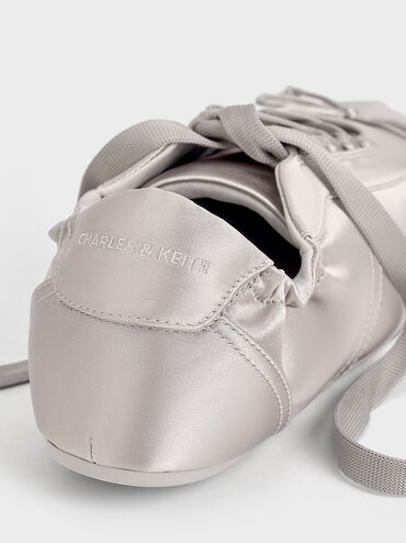 Cece Satin Ruched Bow Sneakers, Light Grey, hi-res