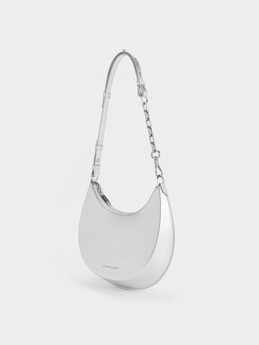 Olivia Metallic Moon Bag, Silver, hi-res