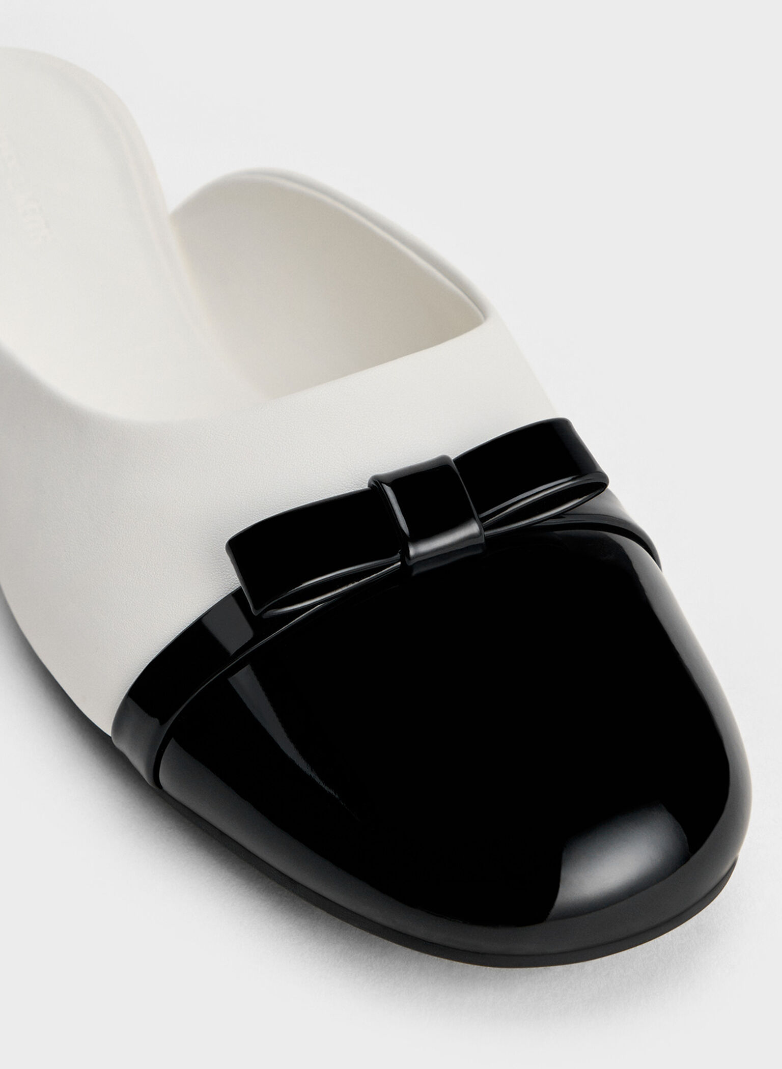 Bow Cap-Toe Mules, White, hi-res