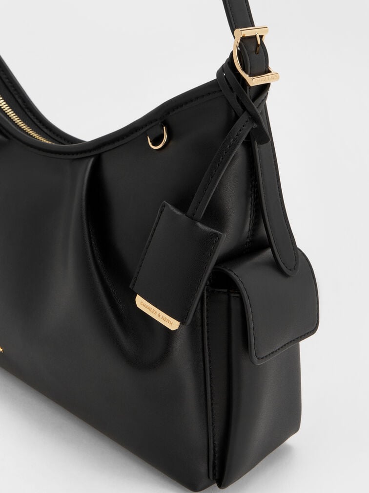 Khai Side-Pocket Shoulder Bag, Black, hi-res