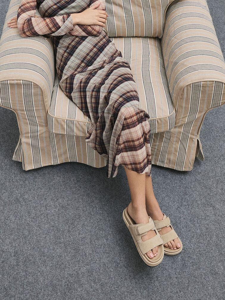 Kori Suede Slide Sandals, Beige, hi-res
