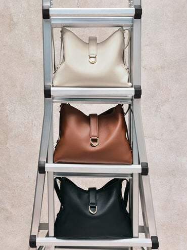 Gabine Leather Belted Hobo Bag, Black, hi-res