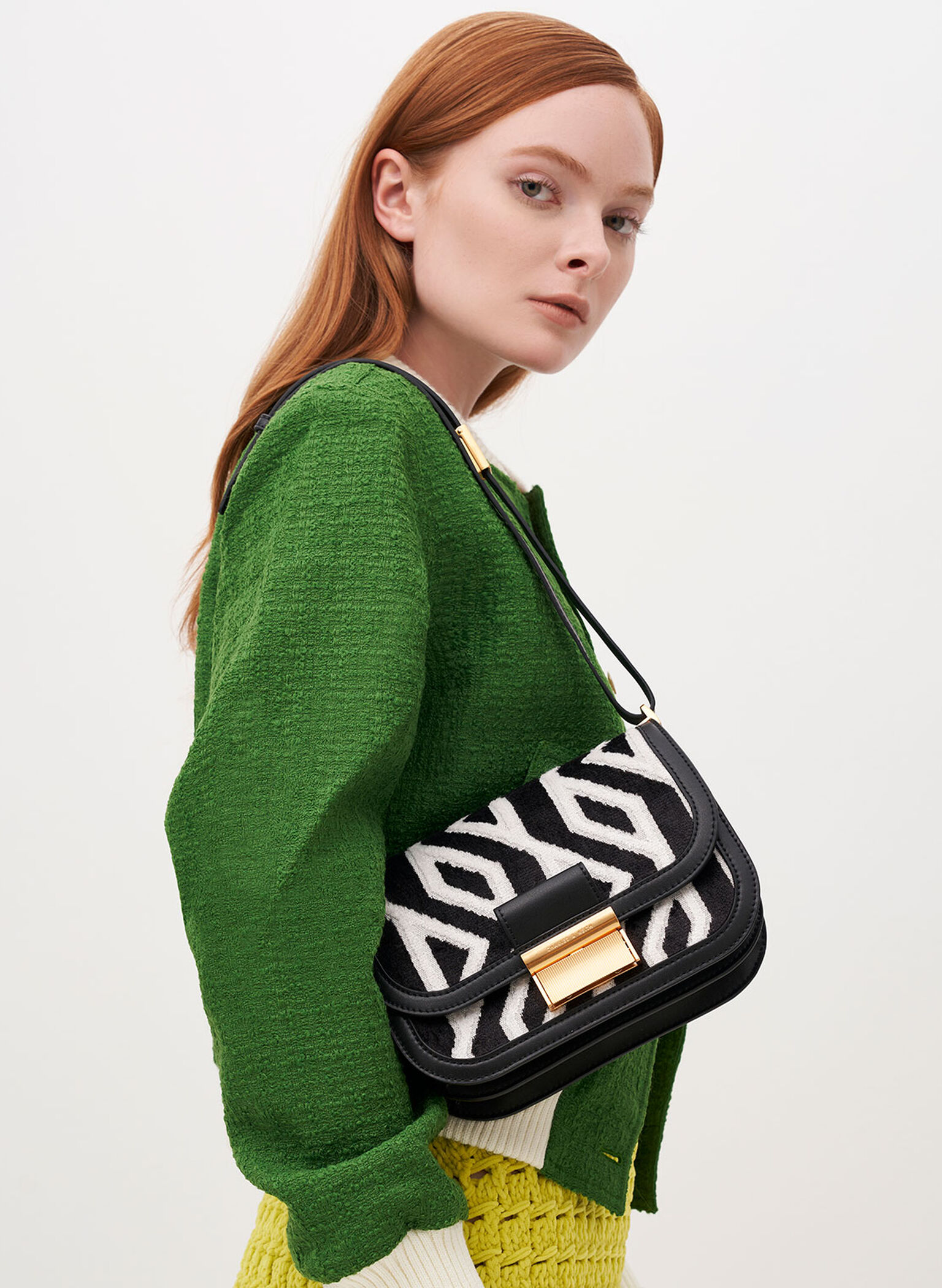 Charlot Jacquard Printed Bag, Black, hi-res