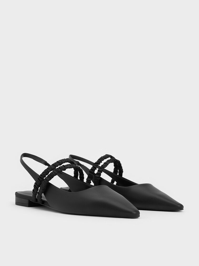 Recycled Polyester Ruched-Strap Mary Janes, Black, hi-res