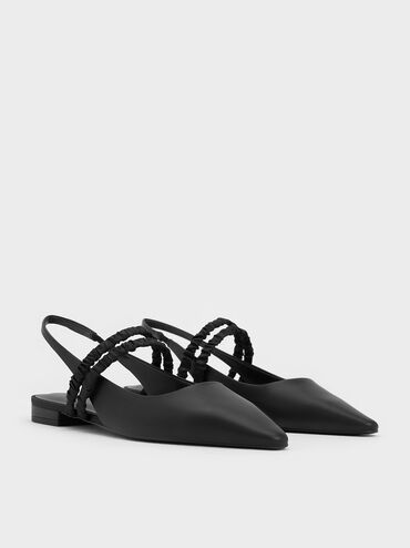 Recycled Polyester Ruched-Strap Mary Janes, Black, hi-res