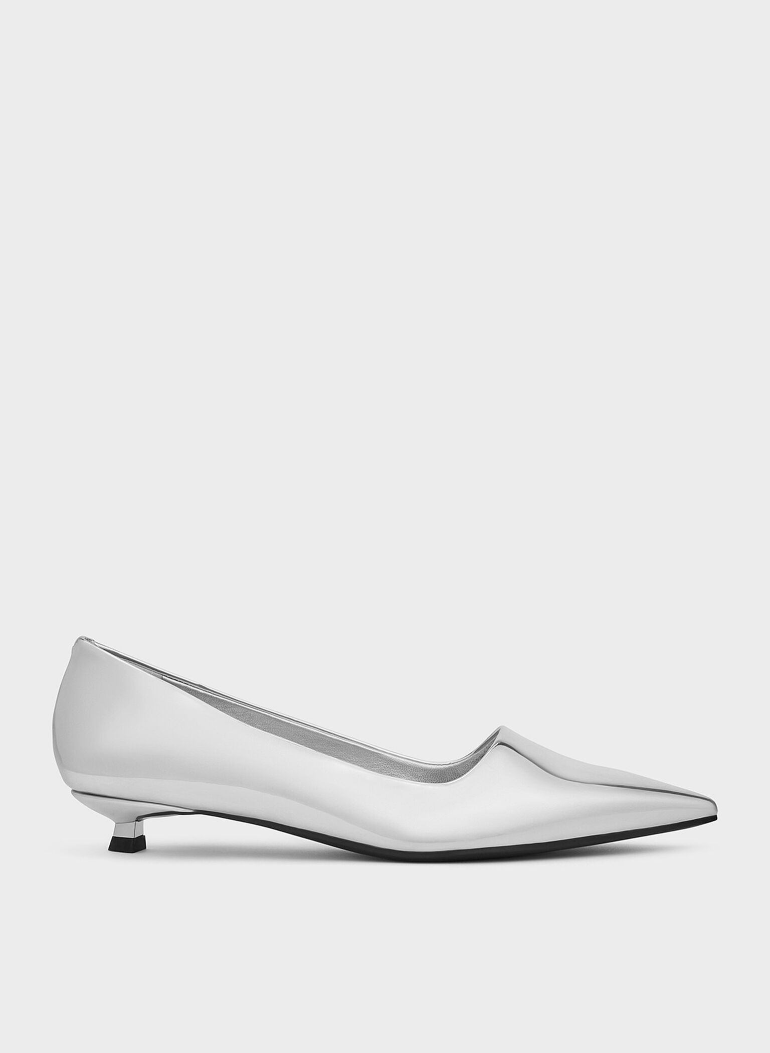 Metallic Pointed-Toe Kitten-Heel Pumps, Silver, hi-res