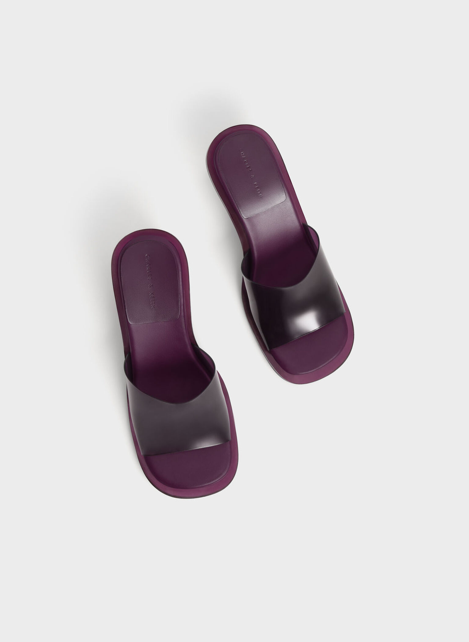Madison Clear Sculptural Heel Mules, Purple, hi-res