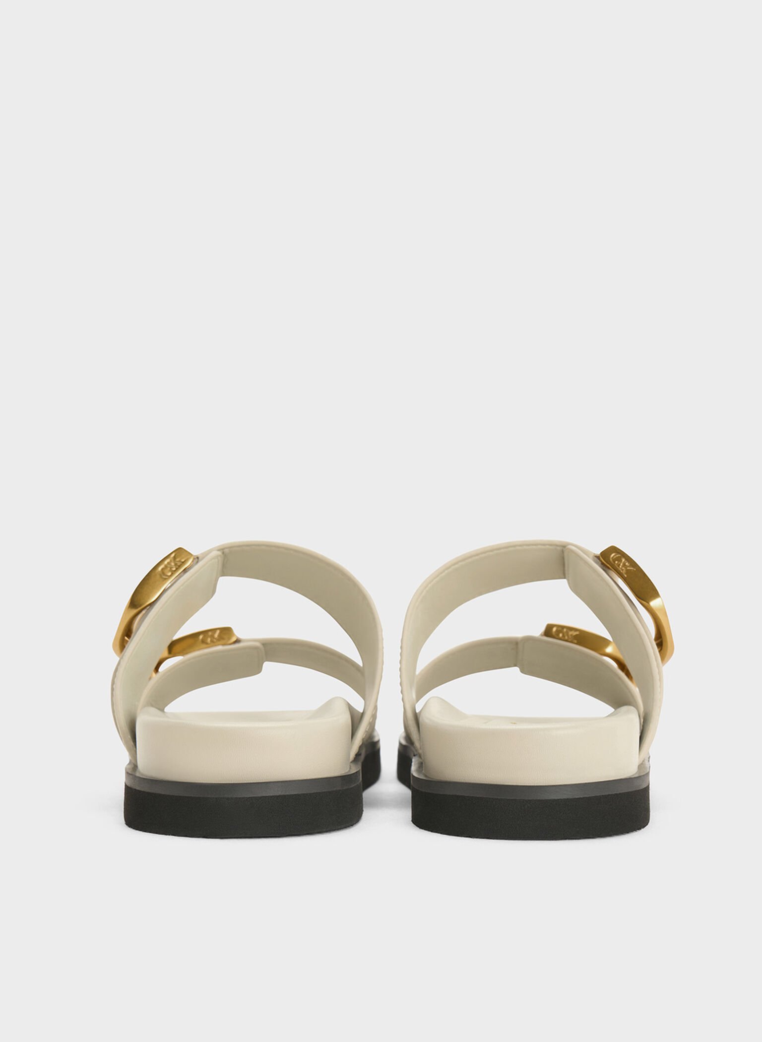 Gabine Buckled Leather Slides, Chalk, hi-res