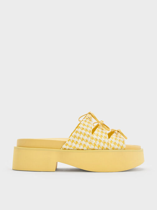 Dorri Houndstooth Triple-Bow Platform Sandals, Yellow, hi-res