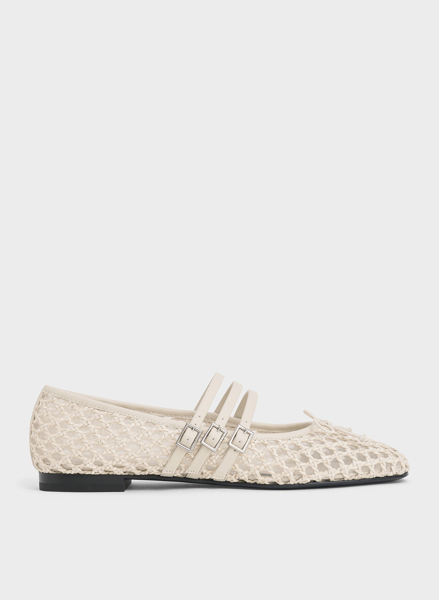 Woven Triple-Strap Mary Janes, Chalk, hi-res