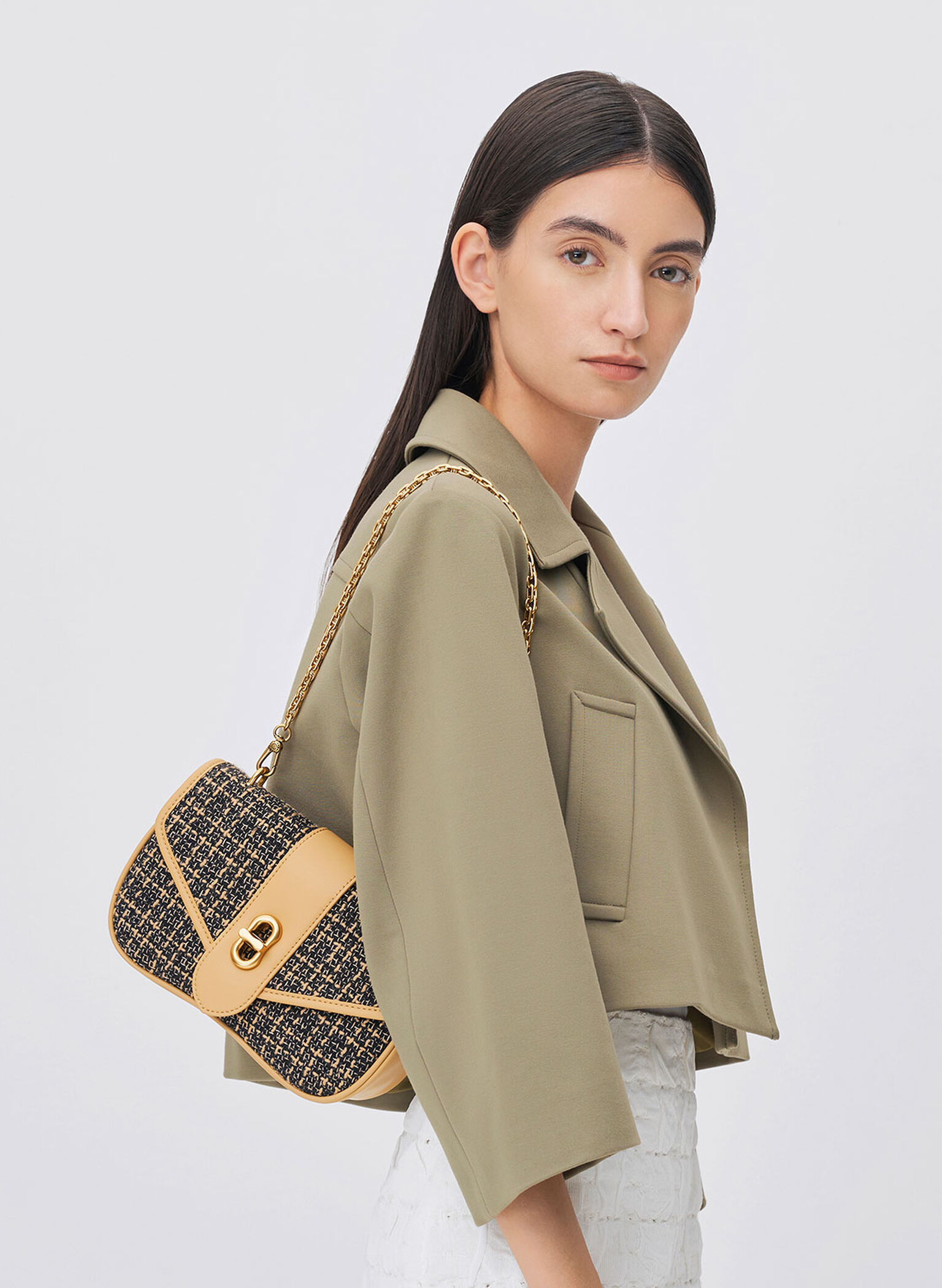 Aubrielle Tweed Panelled Crossbody Bag, Multi, hi-res