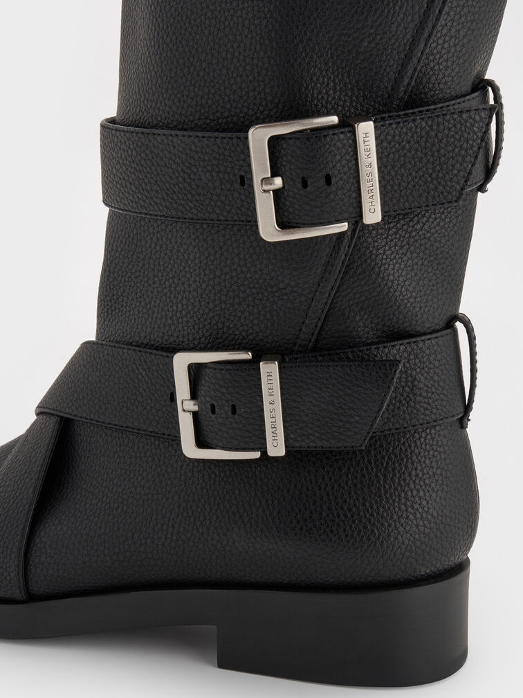 Brett Buckle-Strap Calf Boots, Black, hi-res
