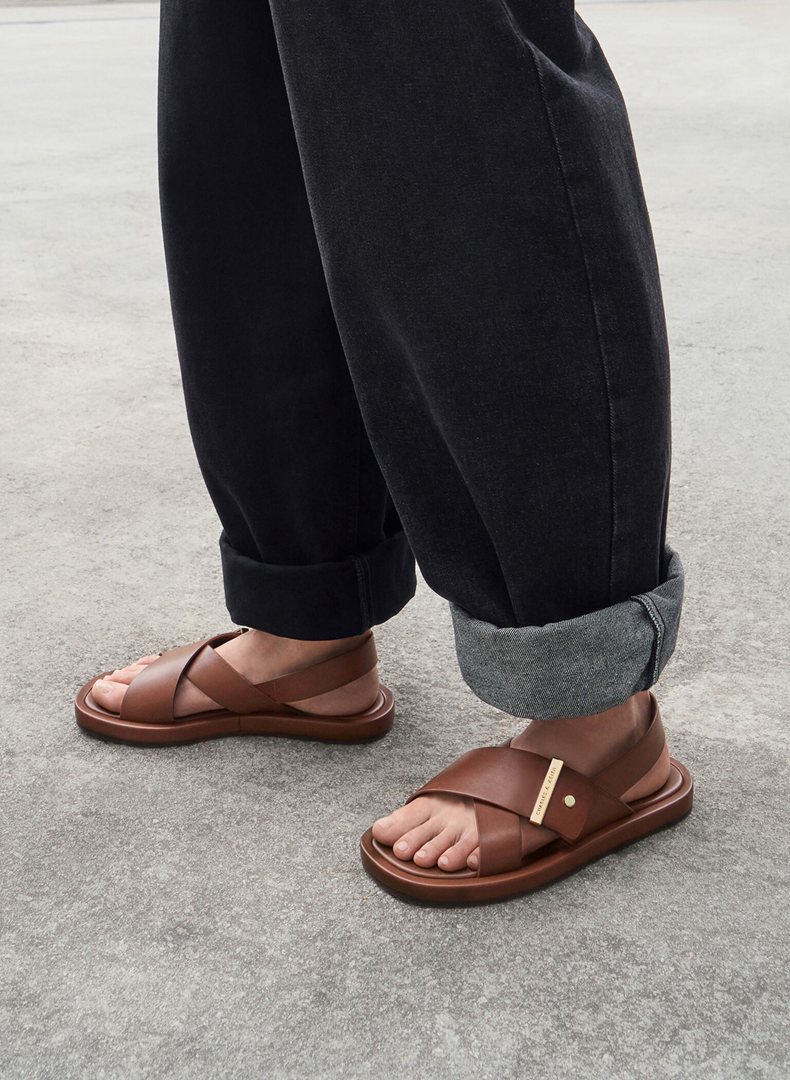 Audra Crossover-Strap Slingback Sandals, Dark Brown, hi-res