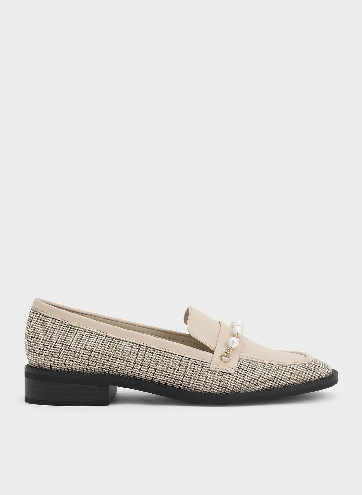 Houndstooth-Print Beaded Penny Loafers, Multi, hi-res
