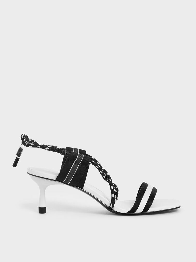 Two-Tone Grosgrain & Rope Strappy Sandals, White, hi-res