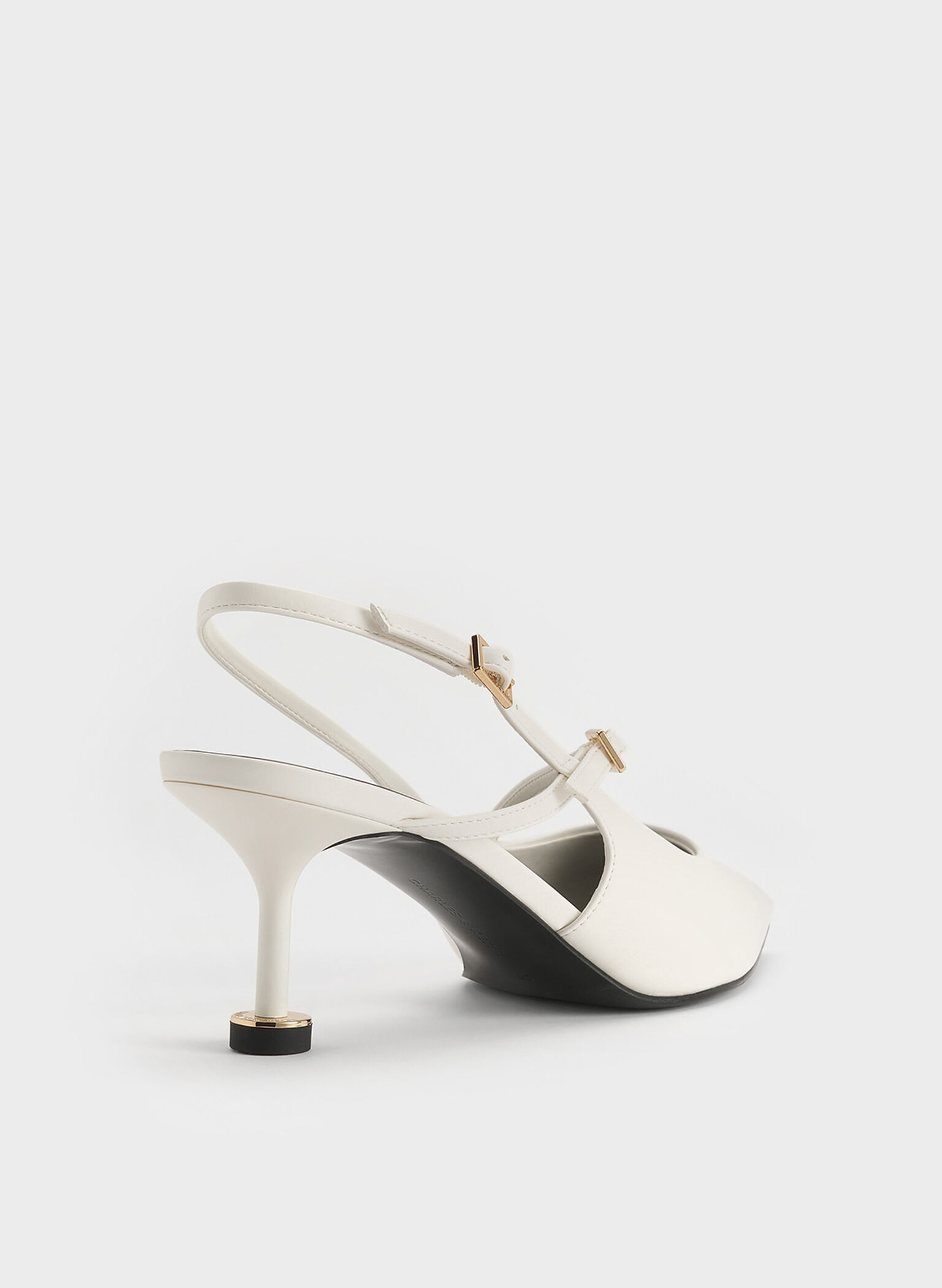Buckled Sculptural-Heel Slingback Pumps, White, hi-res
