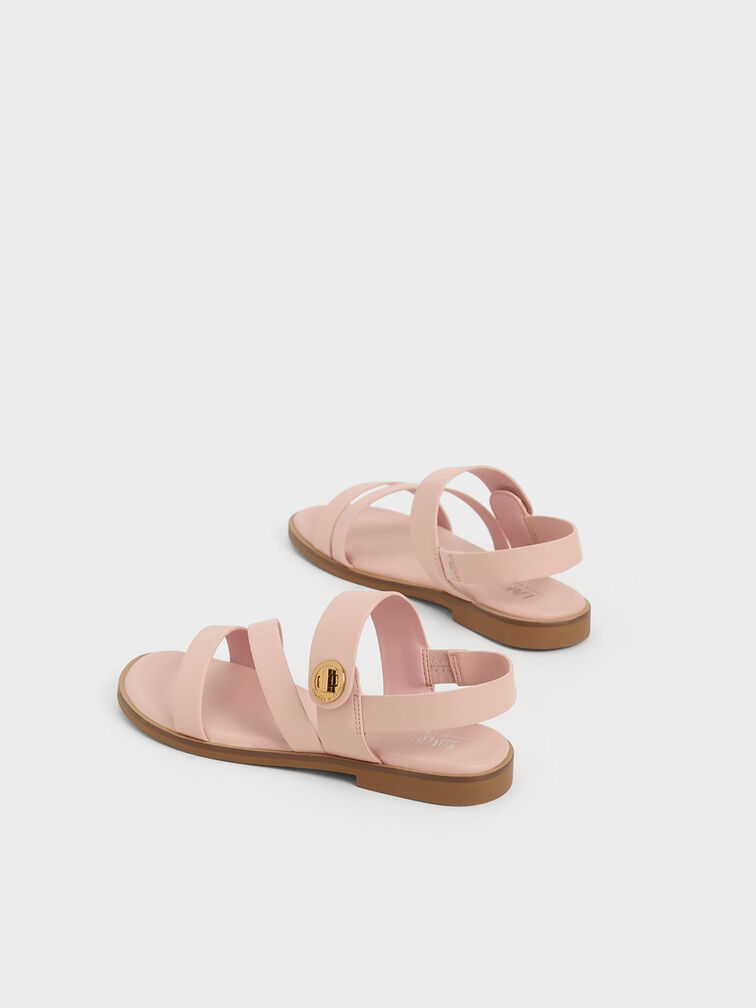 Yara Girls' Metallic Buckle Sandals, Light Pink, hi-res