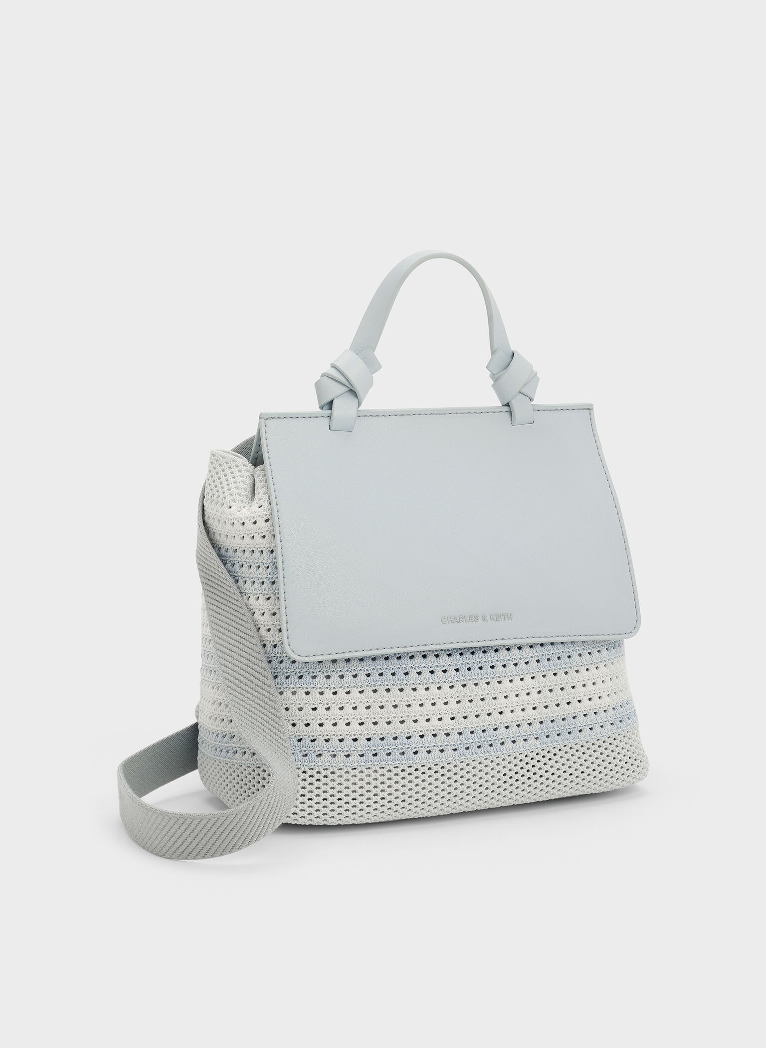 Girls' Ida Knitted Checkered Backpack, Sea Salt Blue, hi-res